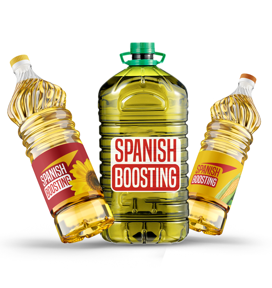 Extra virgin olive oil bottle, sunflower oil and corn oil
