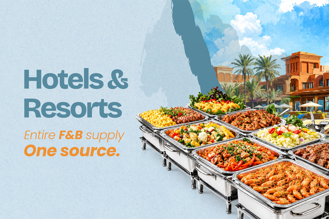 Hotel buffet breakfast display with imported food products — hotel food supplier sourcing guide